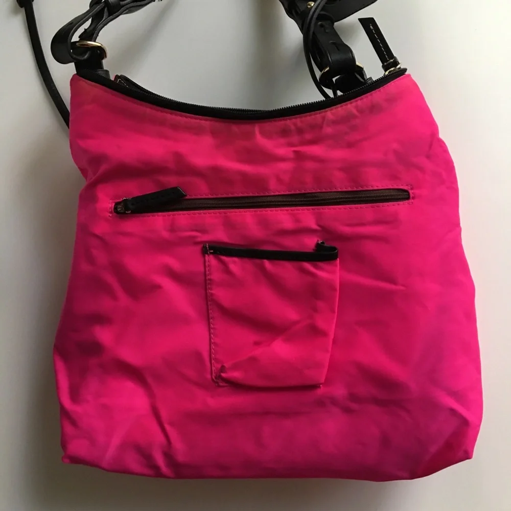 Dooney & Bourke Hobo Handbag Purse Erica Nylon Shoulder Black Pink Zip Medium